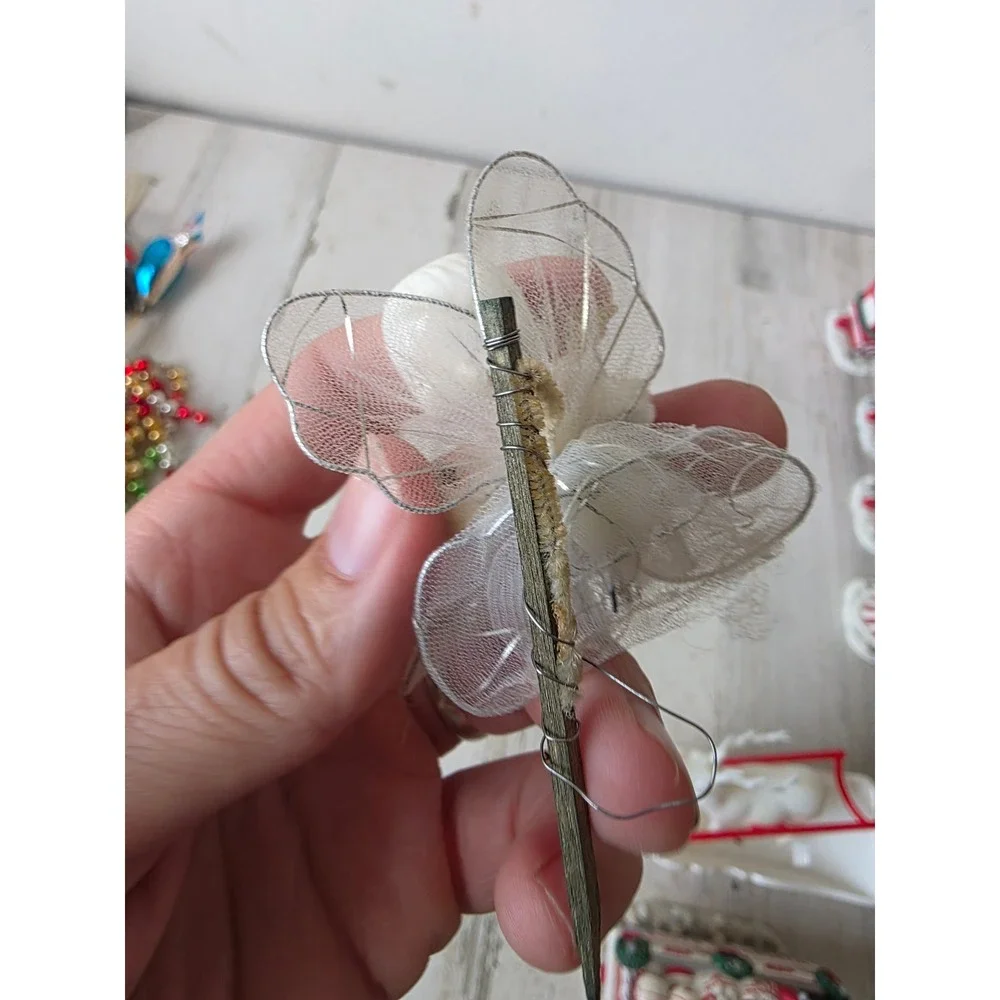Vintage Holt Howard angel chenille cherub pick ornament Xmas tree